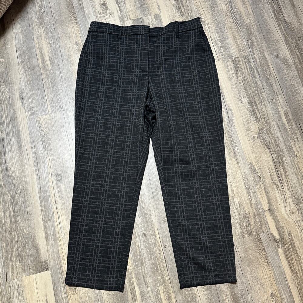 Nine West Women's Dark Grey Plaid Ankle Pants Size XL Flat Front Stretch Office